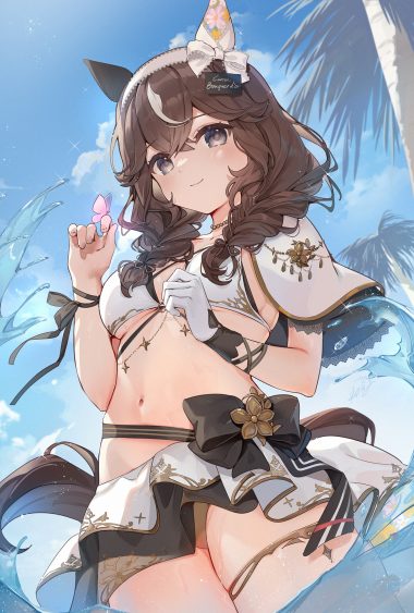 kita (kitairoha) uma musume pretty derby curren bouquetd'or (umamusume) animal ears bikini garter skirt lift swimsuits tail wet