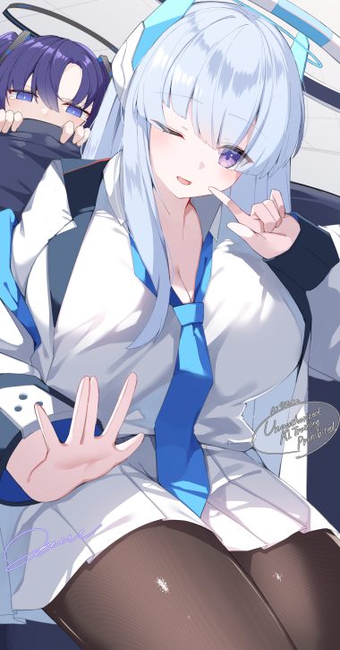 jam (jamjam777) blue archive hayase yuuka ushio noa cleavage halo open shirt pantyhose seifuku