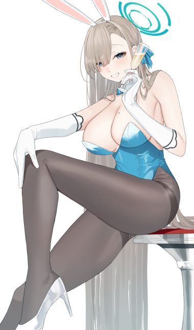 bekotarou blue archive ichinose asuna animal ears bunny ears bunny girl halo heels no bra pantyhose