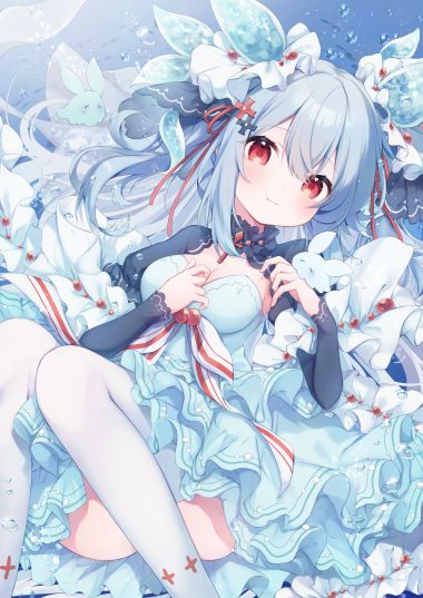 okurakuma dress no bra skirt lift thighhighs