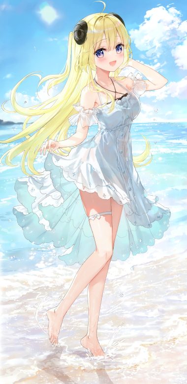 radial engine fuumi hololive tsunomaki watame animal ears dress fixed garter horns pantsu see through skirt lift summer dress wet