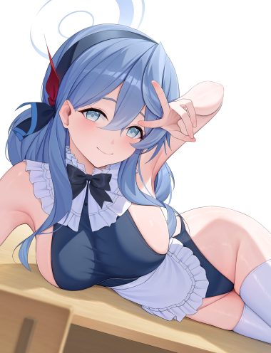 rosumerii blue archive amau ako halo leotard maid no bra thighhighs