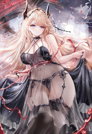 age fx azur lane glorious (azur lane) dress horns no bra pantsu see through skirt lift stockings thighhighs thong