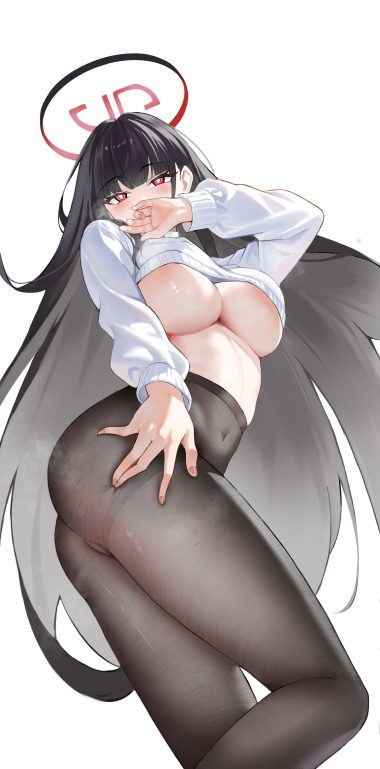 blue archive tsukatsuki rio areola halo no bra pantyhose shirt lift sweater tagme