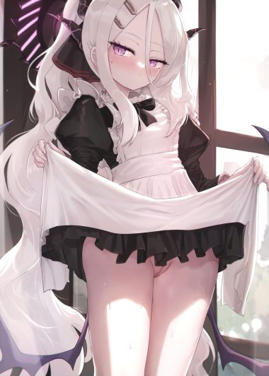 nekoya (liu) blue archive sorasaki hina devil halo horns loli maid nopan pussy pussy juice skirt lift uncensored wings