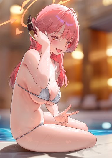 cirilla blue archive rikuhachima aru bikini halo horns swimsuits wet