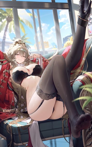 calder azur lane lion (azur lane) bottomless bra feet heels lingerie maebari open shirt stockings thighhighs wet