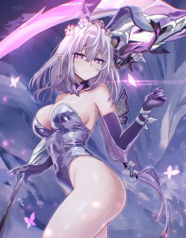 umamipesto honkai: star rail castorice animal ears bunny ears bunny girl no bra pointy ears weapon