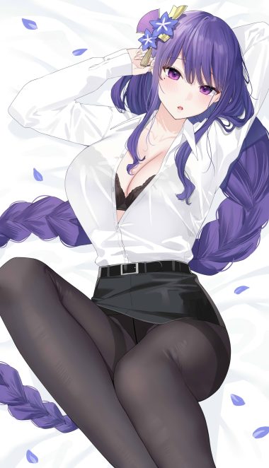 bekotarou genshin impact raiden shogun bra dress shirt open shirt pantsu pantyhose see through skirt lift