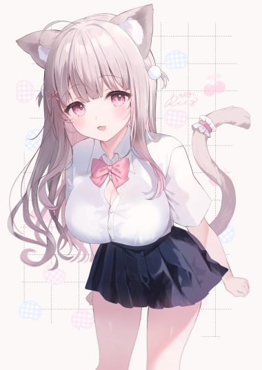 rucaco indie virtual youtuber uise iu animal ears cleavage nekomimi open shirt seifuku tail