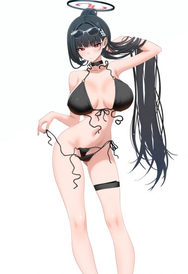 mijikayo (user eyyx8247) blue archive tsukatsuki rio bikini garter halo megane swimsuits undressing