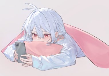gray original phone red eyes snacks00 white hair