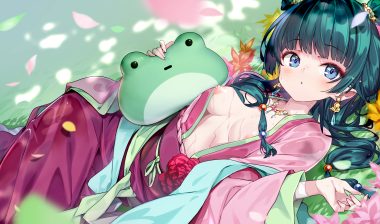 blue eyes blush breasts chinese clothes flowers grass green hair hong (white spider) kusuriya no hitorigoto long hair maomao (kusuriya no hitorigoto) nipples no bra open shirt petals wet