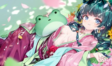 blue eyes blush breasts chinese clothes cum flowers grass green hair hong (white spider) kusuriya no hitorigoto long hair maomao (kusuriya no hitorigoto) nipples no bra open shirt petals wet