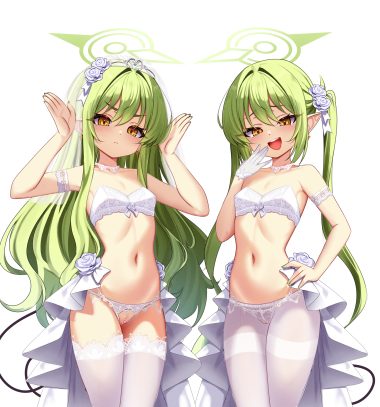 kiari art blue archive tachibana hikari tachibana nozomi bra halo loli pantsu pantyhose pointy ears pussy tail thighhighs uncensored