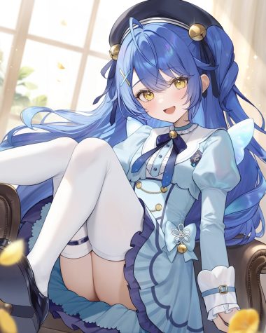 aria (ariacue) nijisanji amamiya kokoro dress garter loli skirt lift thighhighs wings
