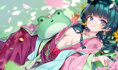 blue eyes blush breasts chinese clothes flowers grass green hair hong (white spider) kusuriya no hitorigoto long hair maomao (kusuriya no hitorigoto) no bra open shirt petals wet