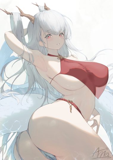 annasui factory azur lane shimanto (azur lane) ass cameltoe fundoshi horns no bra pointy ears see through tail thong