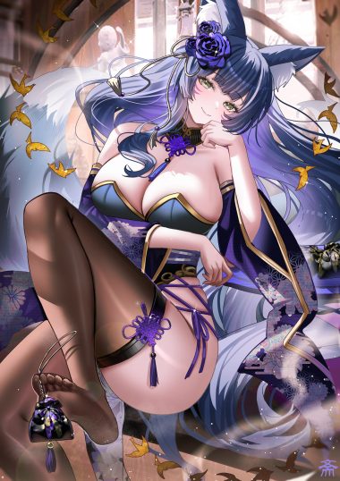 tansuan (ensj3875) azur lane musashi (azur lane) animal ears feet japanese clothes kitsune no bra tail thighhighs