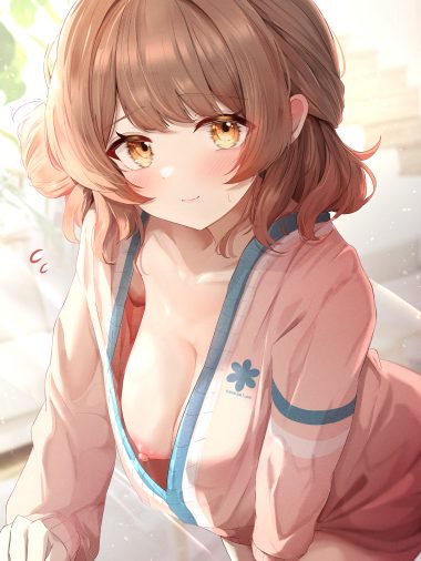 sky cappuccino gakuen idolm@ster the idolm@ster hanami ume breasts nipples no bra open shirt sweater