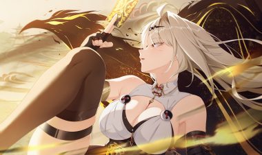 animal bird breasts cleavage elbow gloves garter gloves gray hair long hair magic mengxin huazha ofuda thighhighs yellow eyes yi xuan zenless zone zero
