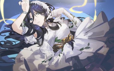 black hair blue eyes choker dress elbow gloves gloves long hair mayo (cocoacat19) necklace reverse:1999 willow (reverse:1999) wristwear