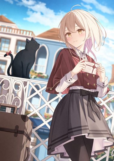 senri (senri sen) neko pantyhose seifuku skirt lift