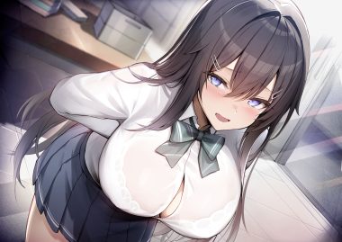 black hair blush bow bra close keman long hair original purple eyes school uniform see through underwear