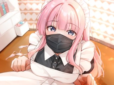 blue eyes close headdress long hair maid mask original pink hair shiitake taishi