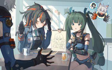 animal ears armor black hair blush choker cocodar drink elbow gloves fang gloves gray hair green eyes green hair jane doe (zenless zone zero) long hair male mousegirl navel paper police ponytail purple eyes qingyi (zenless zone zero) seth lowell shirt short hair shorts tail techgirl tie twintails zenless zone zero zhu yuan