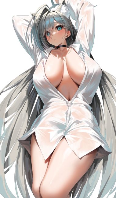 yamanokami eaka blue archive shiroko terror sunaookami shiroko animal ears dress shirt halo nekomimi no bra open shirt see through