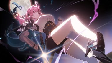 bike shorts blood cape corset gloves horns katana long hair moon night pink eyes pink hair shirt shorts skirt sword tsukishiro yanagi weapon yuyiosang zenless zone zero