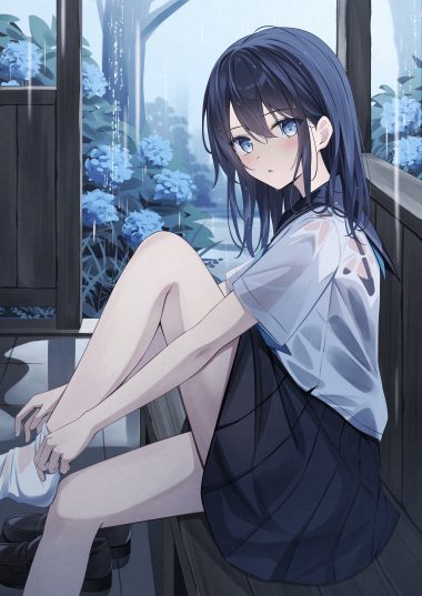 senri (senri sen) bra see through seifuku skirt lift undressing wet clothes
