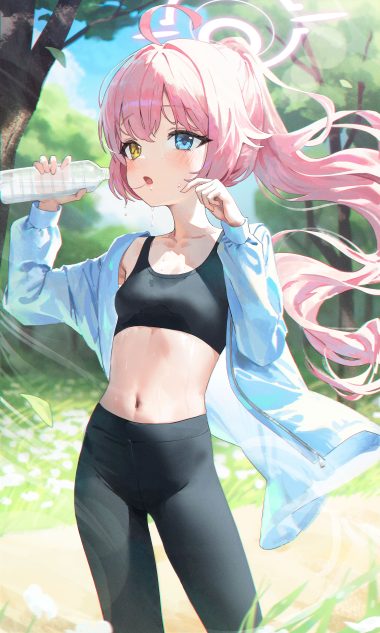 damcheong blue archive takanashi hoshino bra halo heterochromia loli open shirt wet wet clothes